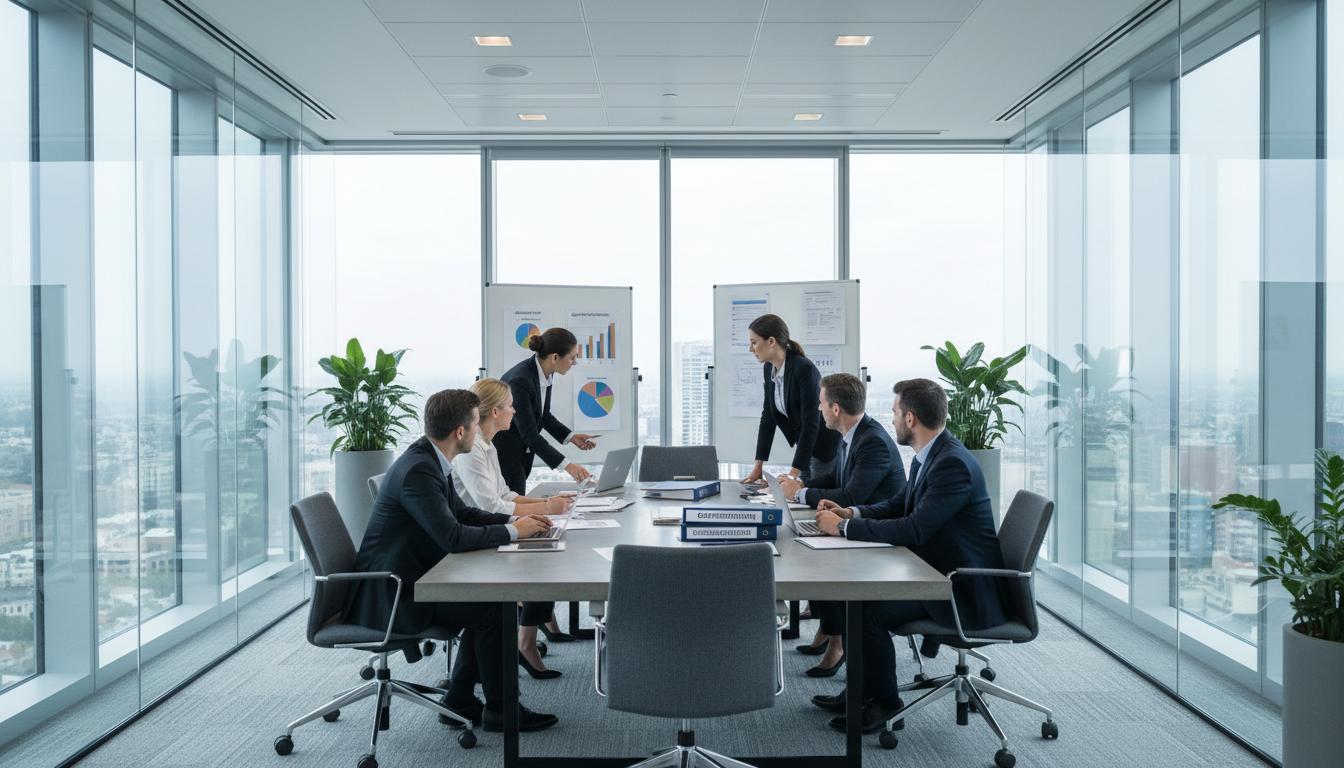 Professional business office discussion